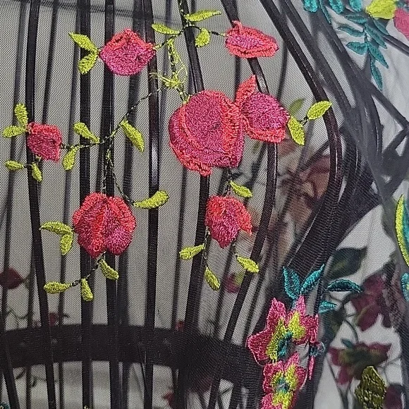 Kimchi Blue Sheer Black Top with Floral Embroidery Size Small - Picture 7 of 14